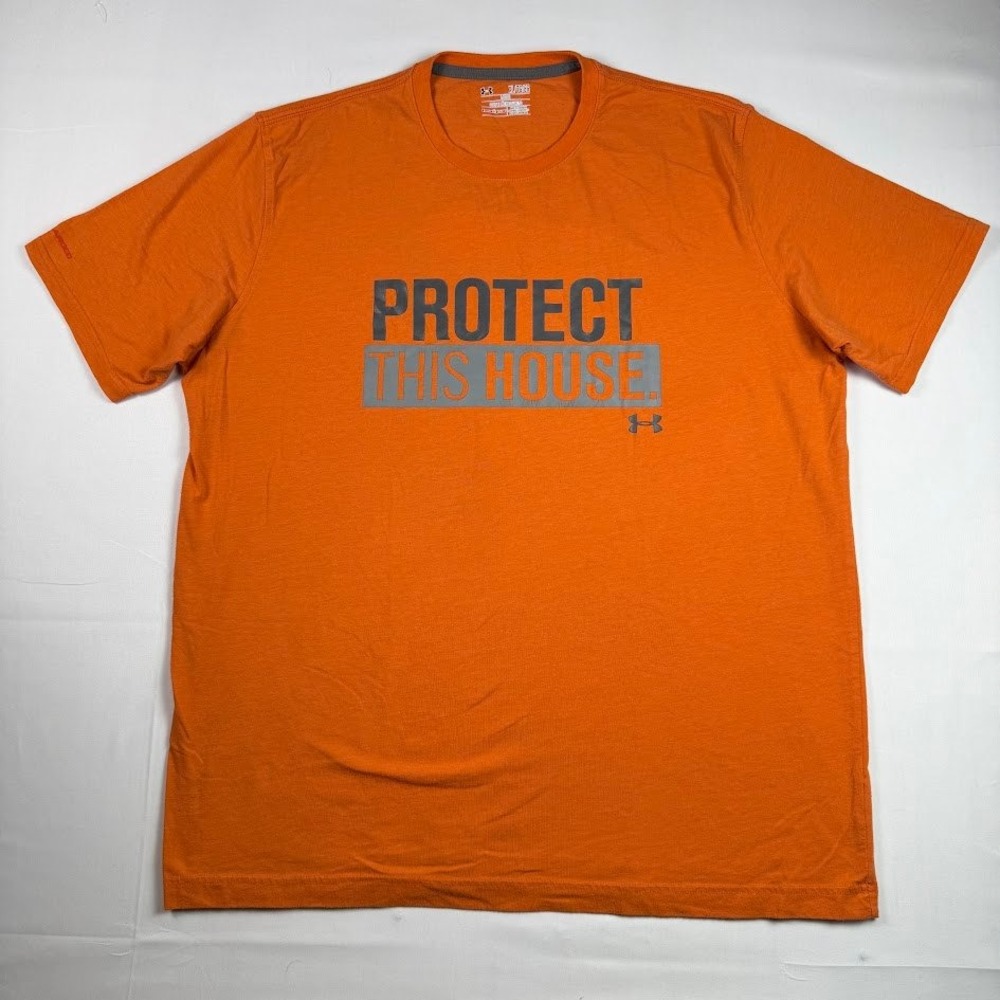 Under Armour Mens Orange Protect This House HeatGear Graphic T-Shirt XL Loose